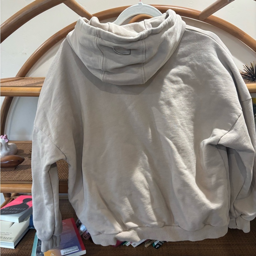 Women's Beige Hooded Sweatshirt - Casual Pullover Hoodie - Picture 6 of 8